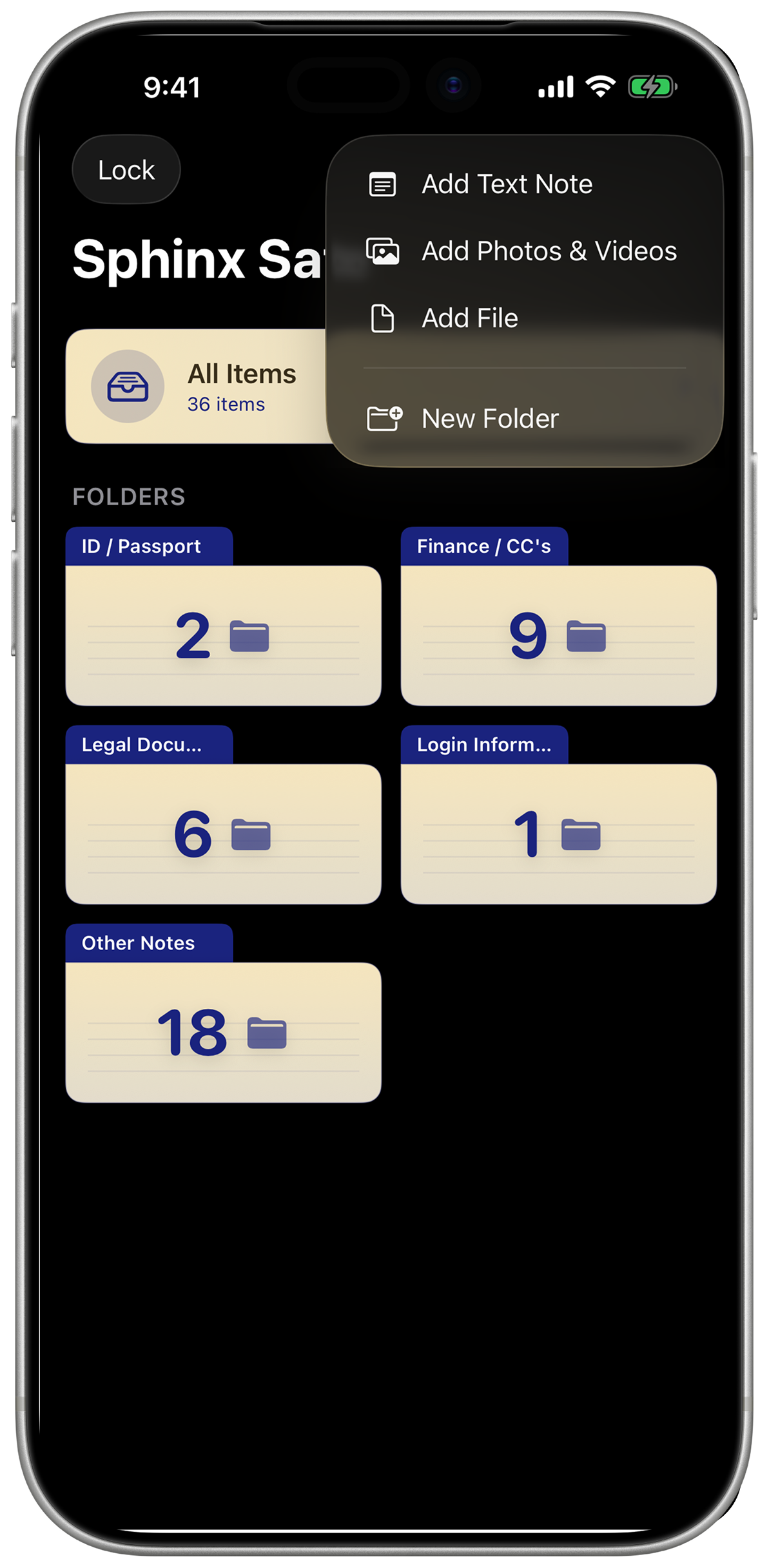 Sphinx Safe app screenshot